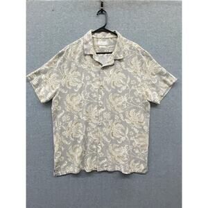 Porter & Ash Shirt Mens XL Beige White Linen Blend Floral Button Up Casual